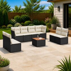 Garden Sofa Set 9 Piece Outdoor Furniture Black Poly Rattan Modular Patio Lounge