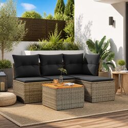 5 Piece Garden Sofa Set Specifications: Grey Rattan & Cushions