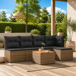 6-Piece Modular Garden Sofa Set with Cushions in Grey
