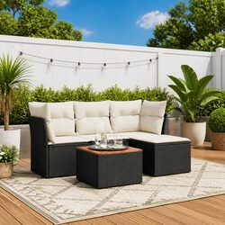 5 Piece Modular Garden Sofa Set - Black PE Rattan