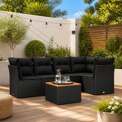 6 Piece Outdoor Garden Sofa Set with Cushions Black Patio Furniture Modular