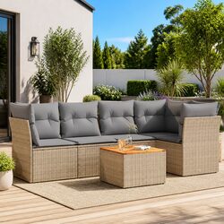 Garden Sofa Set 6 Piece Outdoor Furniture with Cushions Beige Patio Sectional