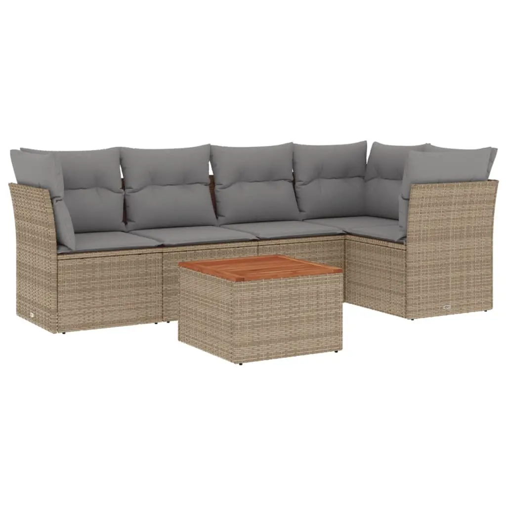 Garden Sofa Set 6 Piece Outdoor Furniture with Cushions Beige Patio Sectional