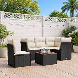 Outdoor Garden Sofa Set 6 Piece Black Poly Rattan Patio Furniture with Cushions