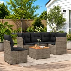 6-Piece Modular Garden Sofa Set: Grey PE Rattan