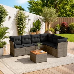 7 Piece Modular Garden Sofa Set - Grey, PE Rattan