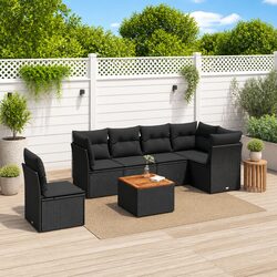 7 Piece Garden Sofa Set Outdoor Furniture with Cushions Black Poly Rattan Patio