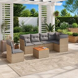 7-Piece Garden Sofa Set: PE Rattan and Acacia Wood