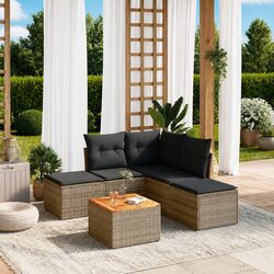Garden Sofa Set 6 Piece Outdoor Furniture Grey Poly Rattan Patio Sectional
