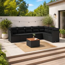 Garden Sofa Set 8 Piece Outdoor Furniture Patio Seating Black with Cushions