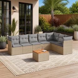 Specifications of 8 Piece Outdoor Sofa Set in Beige Rattan