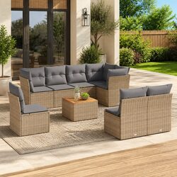 9 Piece Garden Sofa Set with Removable Cushion Covers