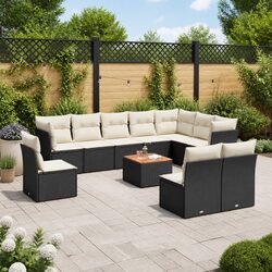11-Piece Modular Outdoor Sofa Set with Cushions - Black