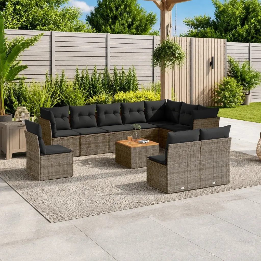Garden Sofa Set Outdoor Furniture 11 Piece Grey Poly Rattan Patio Sectional