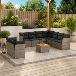 10-Piece Modular Grey Sofa Set with Acacia Wood Table