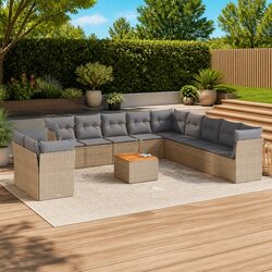 Garden Sofa Set 12 Piece - Beige Outdoor Furniture Details