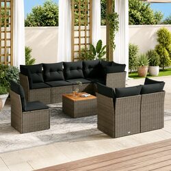 9 Piece Garden Sofa Set: Grey Poly Rattan Dimensions