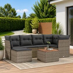 7 Piece Outdoor Garden Sofa Set with Grey Cushions