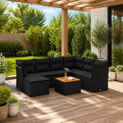 8 Piece Garden Sofa Set: Black PE Rattan Modular Design