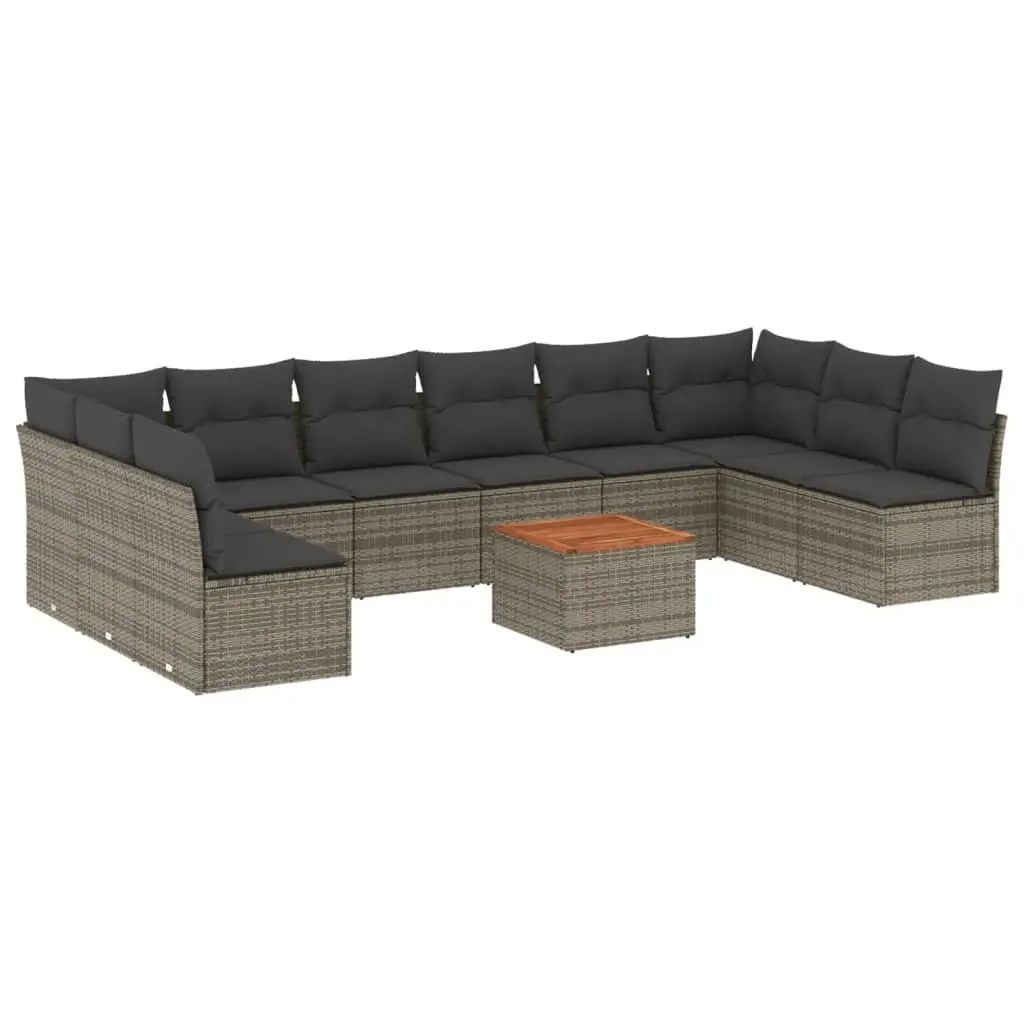 Modular Outdoor Furniture Set 11 Piece Grey Poly Rattan Garden Sofa for Patio Lounge