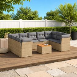 10-Piece Outdoor Sofa Set - PE Rattan & Acacia Wood