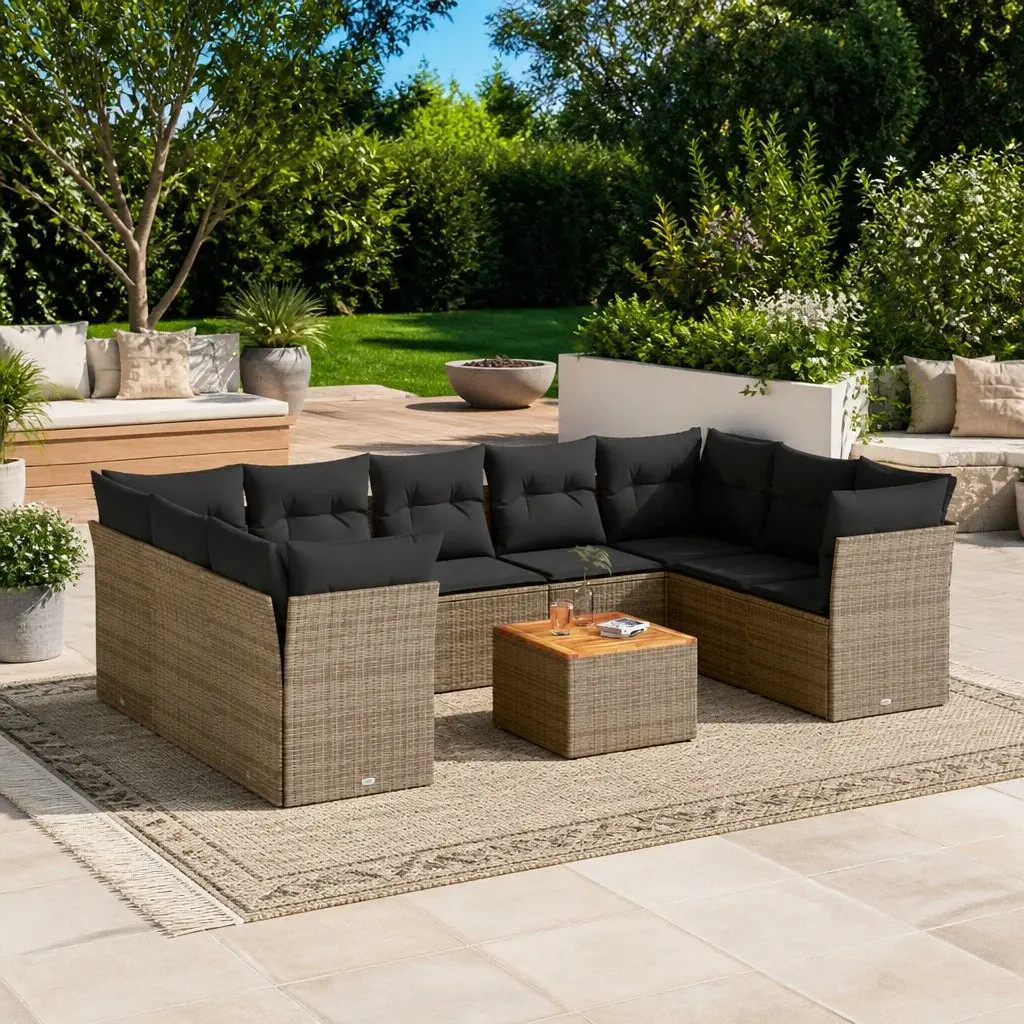 Garden Sofa Set Outdoor Furniture 10 Piece Grey Rattan