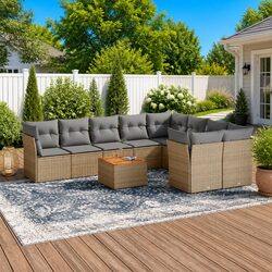 Garden Sofa Set 10 Piece Outdoor Furniture Beige Poly Rattan Patio Sectional