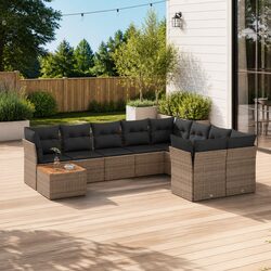 Garden Sofa Set Specifications: 10 Pieces, Grey Cushions