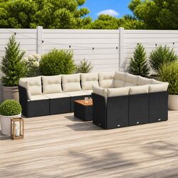 Garden Sofa Set 11 Piece Outdoor Furniture Patio Black Poly Rattan with Cushions
