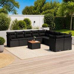 11-Piece Patio Sofa Set: Black with Cushions