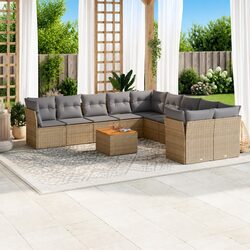 Beige Modular 11 Piece Garden Sofa Set with Acacia Top