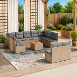 Garden Sofa Set: 12 Piece Beige Poly Rattan Furniture