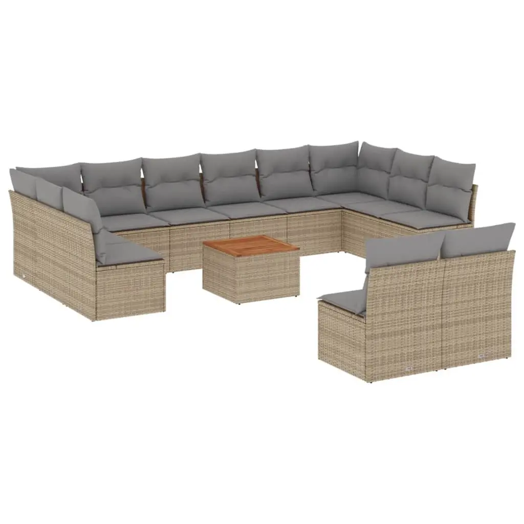 Garden Sofa Set 13 Piece Outdoor Furniture Beige Modular Cushioned Patio Seating