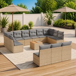 14-Piece Outdoor Furniture Set: Beige Modular Design