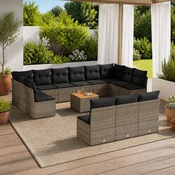 14-Piece Outdoor Garden Sofa Set - Grey PE Rattan & Acacia