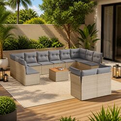 Outdoor 13-Piece Modular Sofa Set - Beige with Cushions