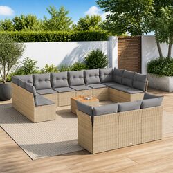 14 Piece Beige Patio Sofa Set with Cushions