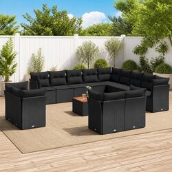 14 Piece Modular Garden Sofa Set with PE Rattan and Acacia Table