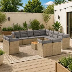 14 Piece Garden Sofa Set: PE Rattan and Acacia Wood