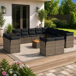 14 Piece Outdoor Sofa Set with Grey Cushions and Rattan Frame