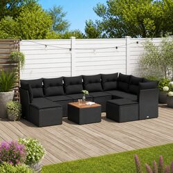 10 Piece Outdoor Sofa Set with Black PE Rattan Frame