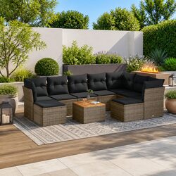 Garden Sofa Set 10 Piece Outdoor Furniture with Cushions Grey Poly Rattan Patio