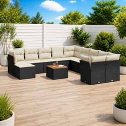 12 Piece Garden Sofa Set with PE Rattan and Acacia Top