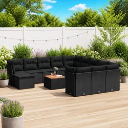 Modular Garden Sofa Set – 13 Pieces, Black Rattan