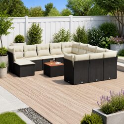 Garden Sofa Set 13 Piece Outdoor Furniture Black Patio Seating with Cushions