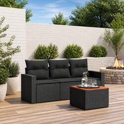 Garden Sofa Set Specifications: 4 Piece Black Rattan Design