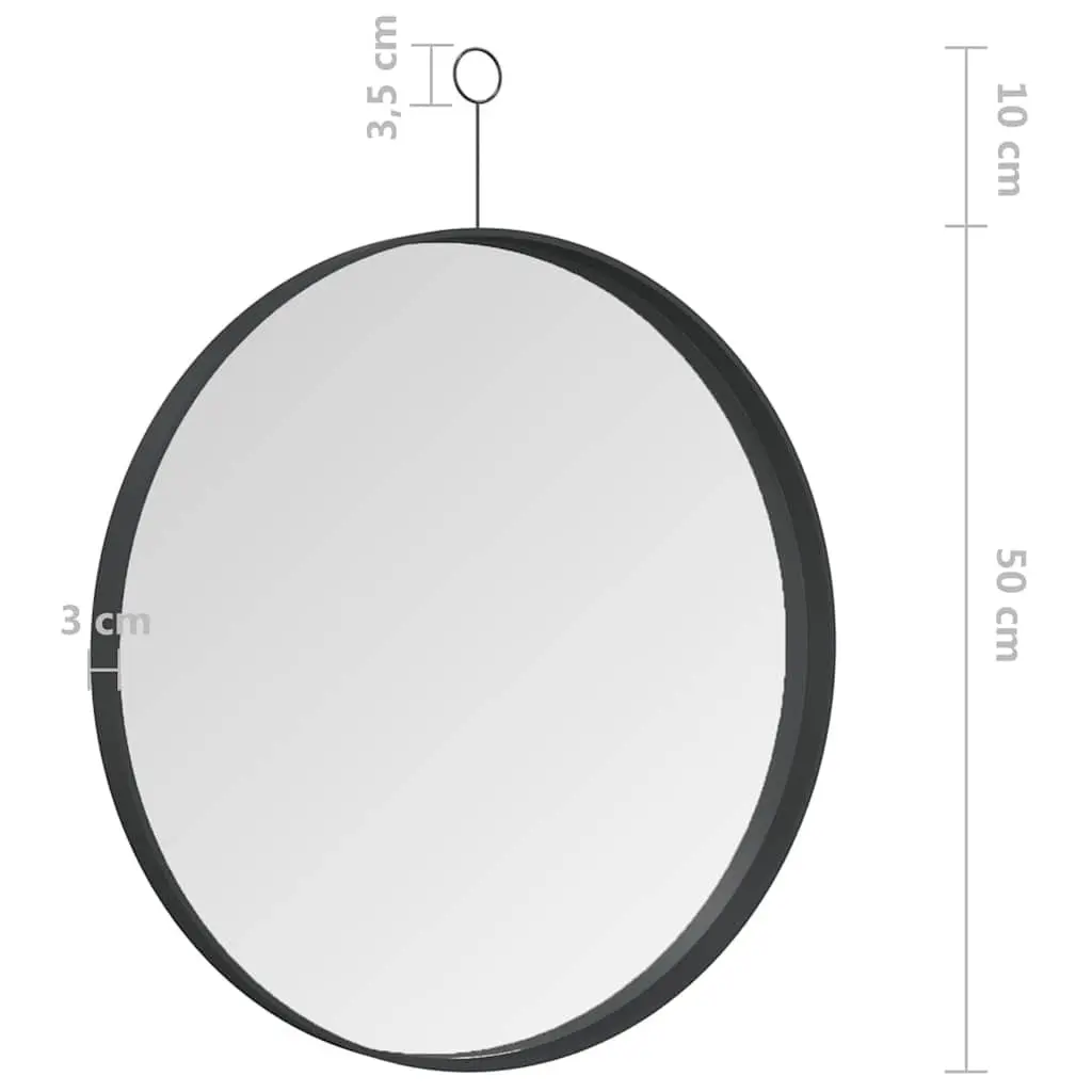 Hanging Wall Mirror Home Use Black Round 50cm Diameter