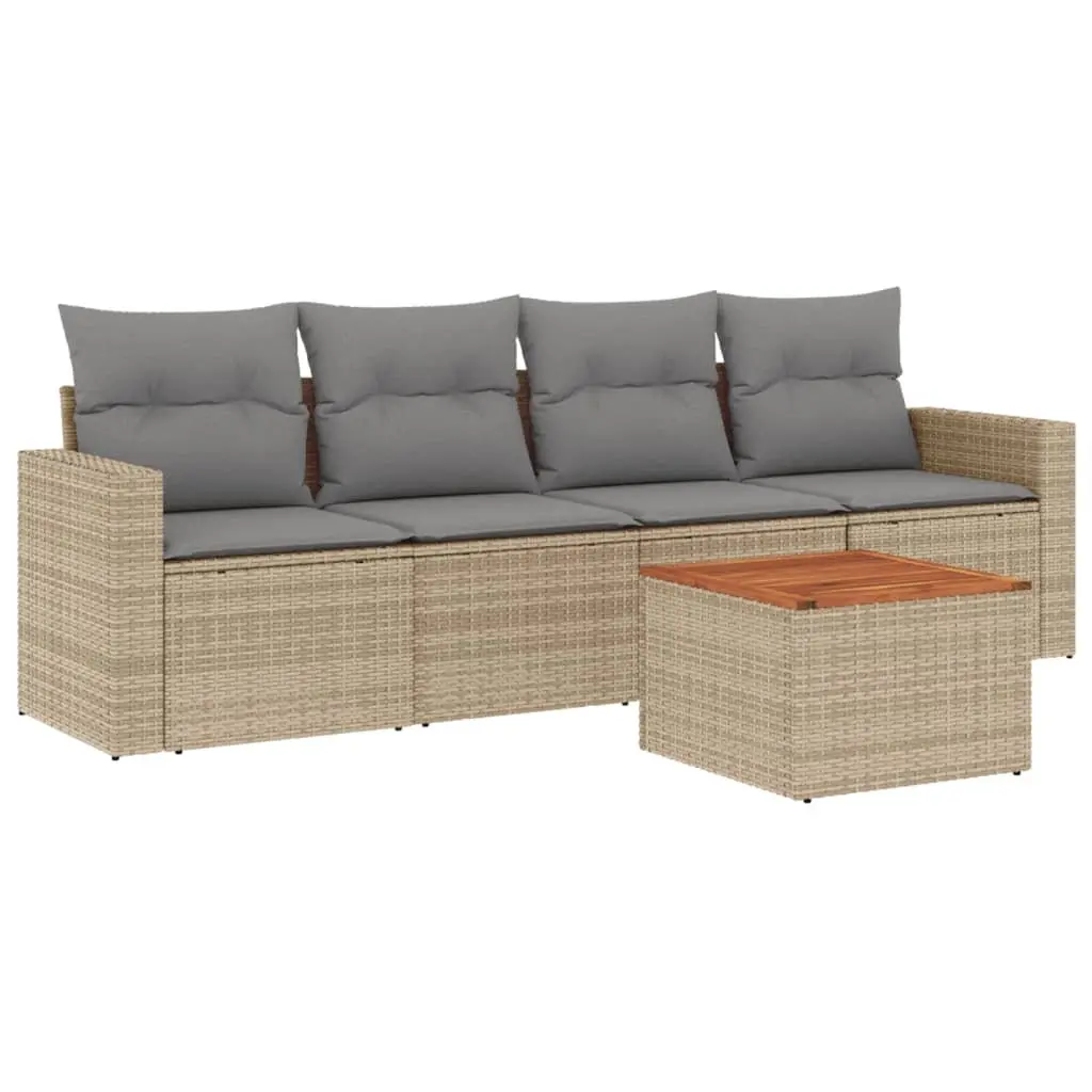 Garden Sofa Set 5 Piece Outdoor Furniture with Cushions Beige Patio Seating
