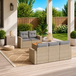 6-Piece Modular Garden Sofa Set with Beige Cushions