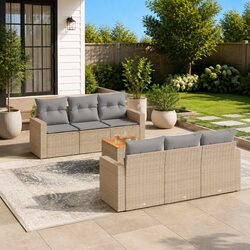 7-Piece Garden Sofa Set Specifications: Poly Rattan and Acacia